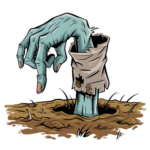 A zombie hand rising from the ground