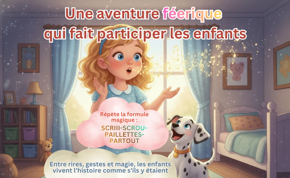 Page intérieure : une aventure féerique qui fait participer les enfants